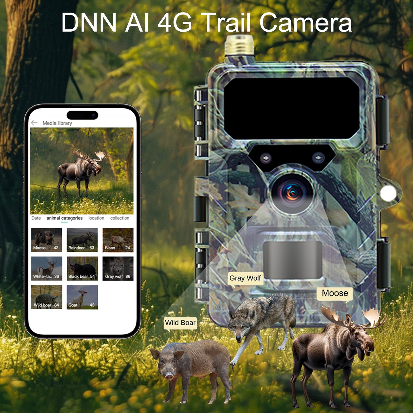 DNNinCam AI TCAI1 - 4G Solar Trail Camera